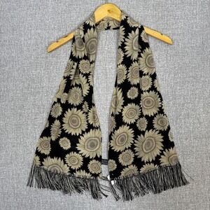 La Casca Sunflower Scarf Fringe‎ Black Beige Floral Women Cottage Whimsigoth